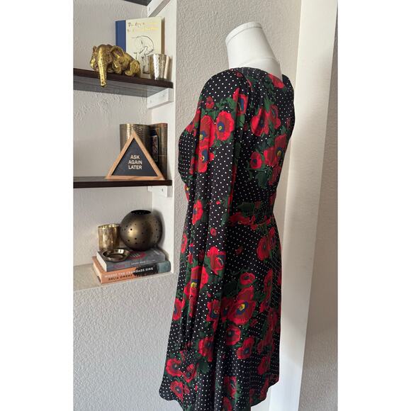 Free People Morning Light Black Print Long Sleeve Mini Dress Size 8 - Picture 3 of 7